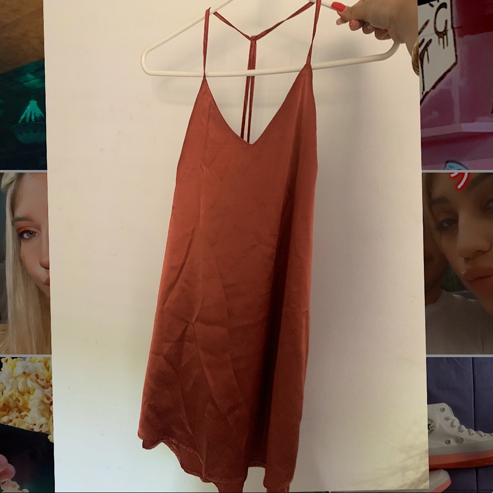 Silk terracotta mini dress 👗 Size SMALL ; COMPLETELY NEW!!!